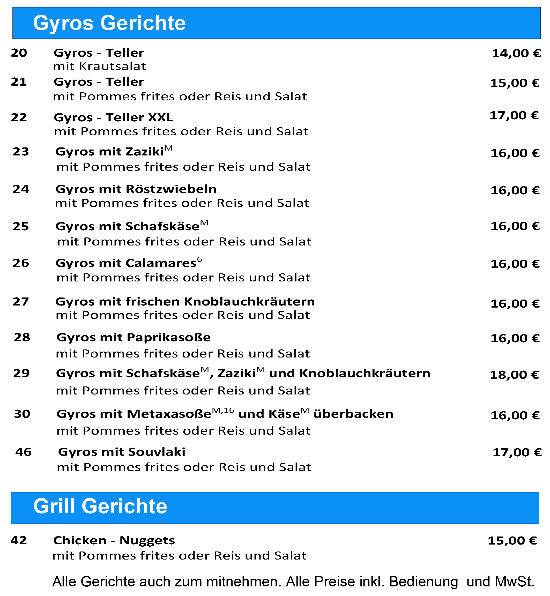 Speisekarte home page Gyros Gerichte
